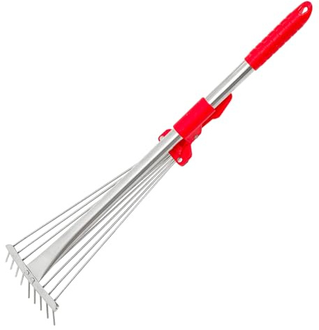 Hohopeti Râteau à Feuilles de Jardin en Acier Inoxydable Rétractable Petit Modèle Léger pour Nettoyage du Gazon et Déblayage des Feuilles, Outil Manuel Pratique pour Jardinage Extérieur