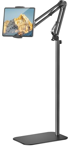 TabHolderix Tablet Floor Stand, 360-Degree Foldable iPad Stand, Adjustable Tablet Stand Holder for iPad/Kindle/Phone/Tabs/E-Readers or Other 4.7~12.9” Screen Devices (Black)