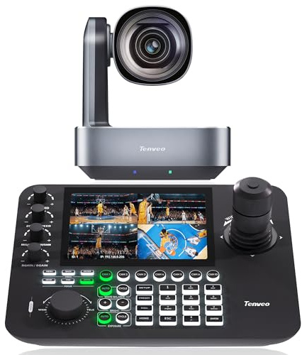 Tenveo 4K PTZ Kamera Streaming NDI PTZ Kamera Joystick Controller, 7’’ LCD Quad-Screen Echtzeit-Vorschau