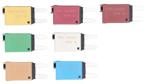 Kit de disjoncteurs à fusible à réarmement manuel, 7 pièces, protecteur de fusible à lame ATC/ATO réarmable, avec des valeurs nominales de 5 A, 7,5 A, 10 A, 15 A, 20 A, 25 A et 30