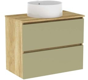Baikal Mueble de Baño Nord. Mueble MONTADO. 80cm Verde Cactus 2 Cajones Suspendido con Lavabo sobre Encimera. Armario de Baño. Incluye Lavabo Ceramico.