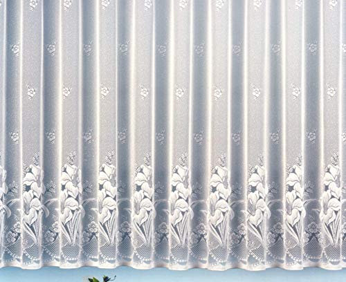 heimtexland Gardine Vorhang Jacquard Store mit Bleiband für schönen Fall weiß schönes Blumenmuster Allover mit Kräuselband/Universalschienenband HxB 220x300 cm für Fensterbreite 100-135 cm Typ43