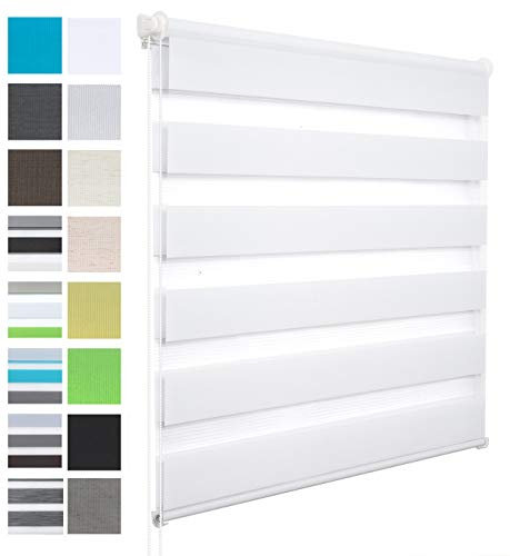 WOLTU Doppelrollo Klemmfix ohne Bohren Weiß B60 x H150 cm, Duo Rollo Zebrarollo Fensterrollo Klemmrollo Seitenzugrollo Easyfix lichtdurchlässig & verdunkelnd Rollos für Fenster und Tür