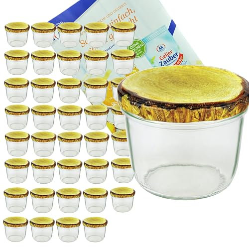 MamboCat 40er Set Sturzgläser 230 ml mit Holzdekor Deckel to 82 inkl. Diamant Gelierzauber Rezeptheft Marmeladengläser Einmachgläser Einweckgläser