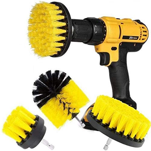 Drill Brush 360 Attachments 3 pack kit -Blue All purpose Cleaner Scrubbing Brushes for Bathroom surface, Grout, Tile, Tub, Shower, Kitchen, Auto,Boat Fiberglass-Yellow