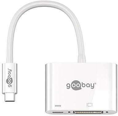 goobay 62108 USB-C Adaptador DVI, PD, Color Blanco, Bolsa de plástico – amplía un Dispositivo de USB-C para un Conector DVI, 0.15 m
