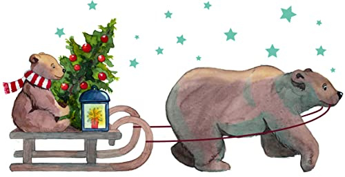TinyFoxes Fensterbild Schlittenfahrt - handgezeichnetes Aquarell-Weihnachtsmotiv, selbstklebend & wiederverwendbar - bringt Festliche Stimmung in Dein Zuhause - Design von Kristin Franke