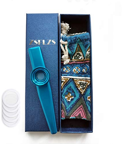 Metall Kazoo mit einer schönen Geschenkbox, Mini Musikinstrument für Kinder und Erwachsene (Blau)