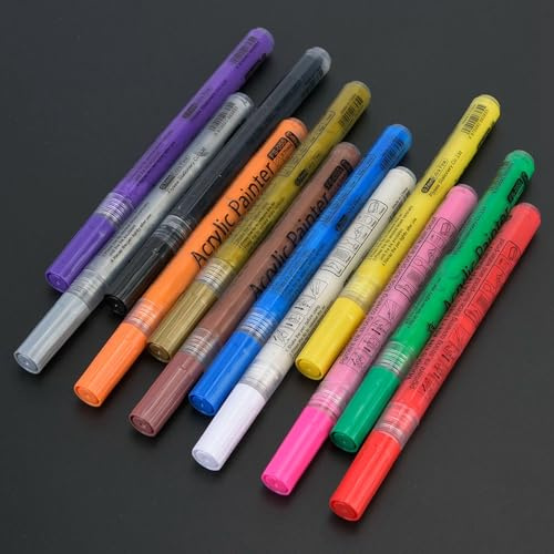 Acrylstifte, Acrylstifte Wasserfest, Flexible Spitze, Bunte Filzstifte Acryl Farben zum Malen auf Leinwand oder Holz - Acrylstifte für Steine 0,7 MM, 12 Farben, 133 x 11 MM