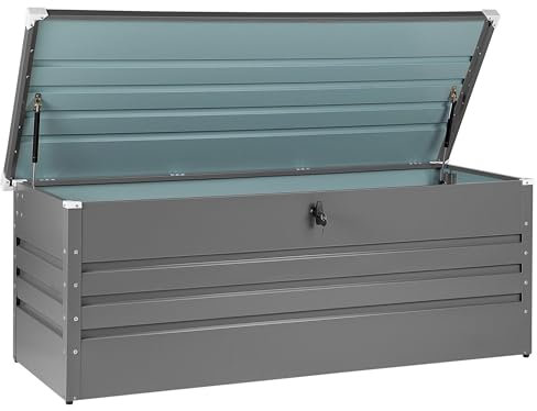 Beliani Große Metall-Gartentruhe 600 l grau Kissenbox Auflagenbox für die Terrasse wasserdicht Aufbewahrungsbox Gartenbox Cebrosa