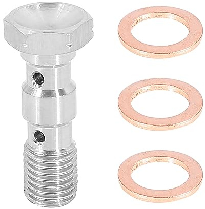 X AUTOHAUX 1 Satz Doppel-Hohlschraube M10x1,25 Bremsadapter Für Motorrad | Farbe Silberton Goldton, AN3 (3/8-24), Unterlegscheibe ID 10mm, Schraubenkopf 16mm, Für Motorrad Auto