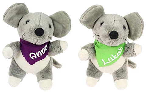 Kuscheltier Maus grau 16cm mit Namen am Halstuch- Personalisiertes Kuscheltier - Personalisiertes Kindergeburtstagsgeschenk - Stofftier mit Wunschbeschriftung für Mädchen und Jungen