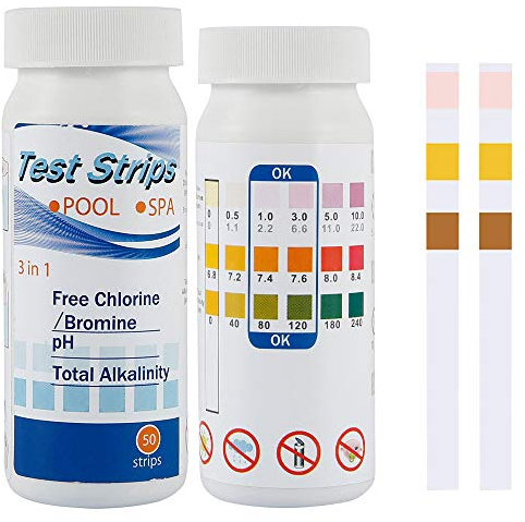 Your's Bath 100 Stück Pool Teststreifen,3 in1 Ph Test Paper,Whirlpool PH Teststreifen,Poolwasser Wassertester für PH-Wert, Freies Chlor/Brom, Gesamt-Alkalinität