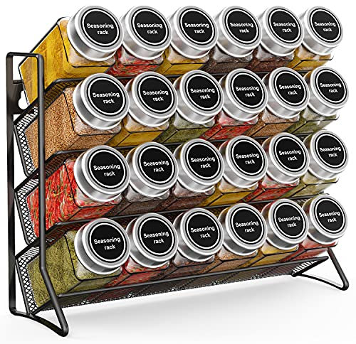 Fuleadture 3-Tier Spice Rack Free Standing, Counter Spice Organiser, Metal Seasoning Bottle Organizer for Kitchen, Countertop, Cupboard, Pantry - 2Pcs, Black
