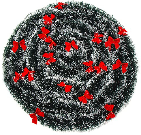 CCINEE Guirlande de Noël artificielle de 10 m avec neige et 24 nœuds rouges pour décorations de Noël et fêtes