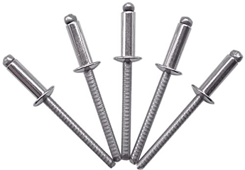 Lot de 100 rivets aveugles en acier inoxydable 4,0 x 10 mm, tête bombée, rivets pop DIN 7337, A2, mandrin rainuré (100, 4,0 x 10 mm)