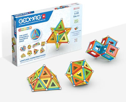 Geomag Classic Supercolor Paneele aus Recyceltem Kunststoff 114, Magnetische Konstruktionen, Stäbe und Farbige Paneele, 114-teilige Packung, 100% Recycelter Kunststoff
