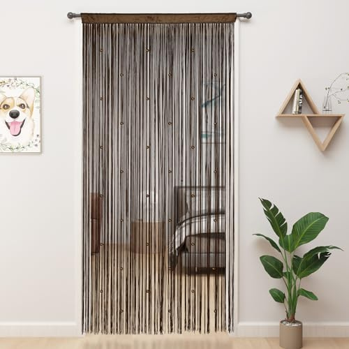 YIIBAII Perlenvorhang Gardinen Vorhänge mit Perlen für Türen, Kristalle, geeignet für hängende Dekoration und Trennwände, Schrankvorhänge (99,1 x 200,7 cm, Kaffeebraun)