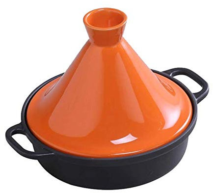 Cacerolas con Tapas Tajine de Hierro Fundido esmaltado de 20 cm, Tajine con Tapa en Forma de Cono (Naranja)