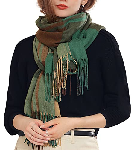 Camilife Damen Kaschmirimitat Schal Webschal Klassisch Großer Kariert Lange Schal Shawl Umhängetuch mit Fransen Elegant Damenschal Warm Weich Komfort für Herbst Winter 65×185cm