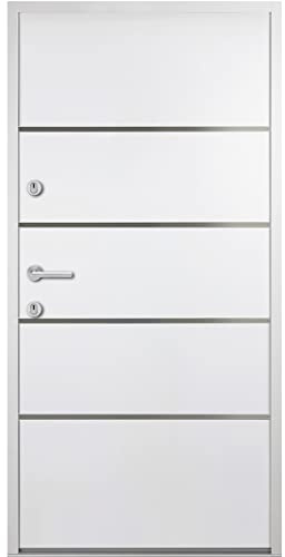 kuporta Haustür Nebeneingangstür Justus 90x200cm DIN links – Kellertür aus Stahl mit Tresorbolzen, Dämmfüllung, justierbaren Bändern & Aushebelsicherung - Weiß | 1x Drücker, 1x Knopf
