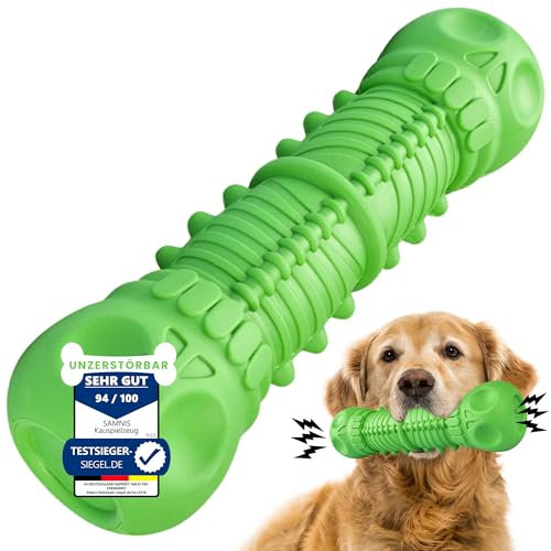 SAMNIS® - Kauspielzeug Hund - Grün - Besonders robuster Premium Naturkautschuk - unzerstörbares hundespielzeug bei normalem kauen - hundespielzeug quietschend für mittlere & große Hunde