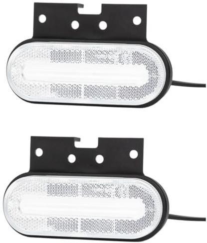 MelTruck 2x LED Umrissleuchte mit Reflektor E9 Begrenzungsleuchte 12V–36V für Anhänger Trailer Wohnwagen LKW Stoßfest EMV & ADR E9 Universale Montage CLICK-ON-System (Weiß mit Halter)