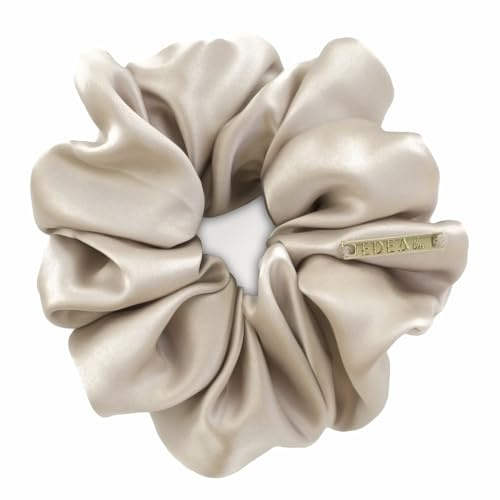 Edealiss silk Scrunchies, Haargummis aus 100% Seide, Zopfgummis, Pferdeschwanzhalter, Haarband aus Seide, Scrunchies mit starkem Halt für Frauen und Mädchen, Haarschmuck (Hell Beige)