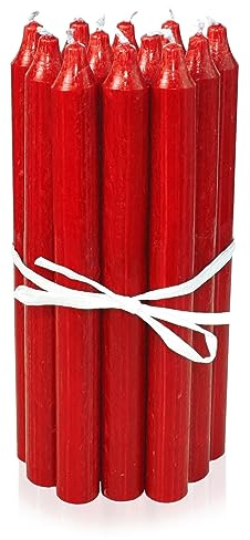 LUMELY dänische Premium Stabkerzen Rot, 12er Pack, Höhe 18cm, Ø 2,2cm, Brenndauer ca. 8 Stunden, zylindrische Leuchterkerzen, Deko Kerzen Set, Kerzen Skandinavisch