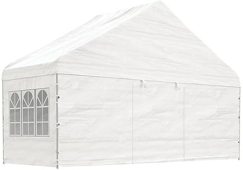 ZEYUAN Pavillon mit Dach Weiß 5,88x2,23x3,75 m Polyethylen, Gartenpavillon, Faltpavillon, Pergola, Partyzelt, Standmarkise, Sonnenzelt, Garten Pavillion, Grillpavillon362633