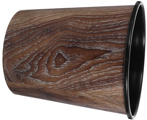 MAGICLULU Brauner Mülleimer in Holzoptik 7l aus Kunststoff für Zuhause | Modernes Holzmaserungsdesign, Offen ohne Deckel, für Krümel, Schalen, Tücher und Kleine Abfälle