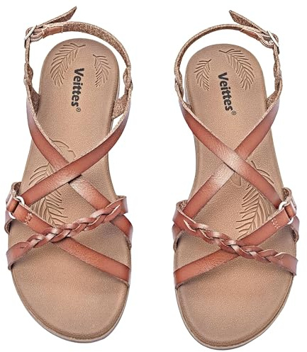 Veittes Women's Casual Flat Slide Sandals,Fashion Braided Cross Strap,Adjustable Ankle Straps, Open Toe Summer Sandals.(2207023,LB/MF,6 UK)