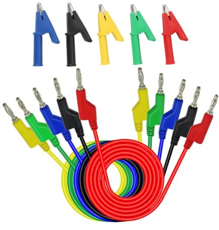 VIVIIHOO 5 Stück doppelendige 4mm Bananenstecker Messleitungen mit 10 Krokodilklemmen, 1m messleitung für Multimeter Messkabel, stapelbar und für elektrische Prüfungen geeignet