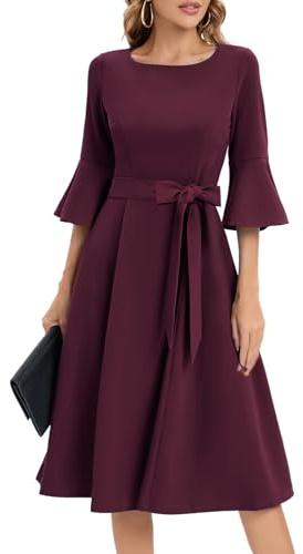 Women's Cocktail Dress A Line Tea Party Midi Graduation Dresses Church Wedding Formal Prom Clothing Burgundy L