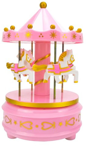 Tiardey Boîte à musique carrousel classique rose boîte à musique rotative lumière mélodie Artware