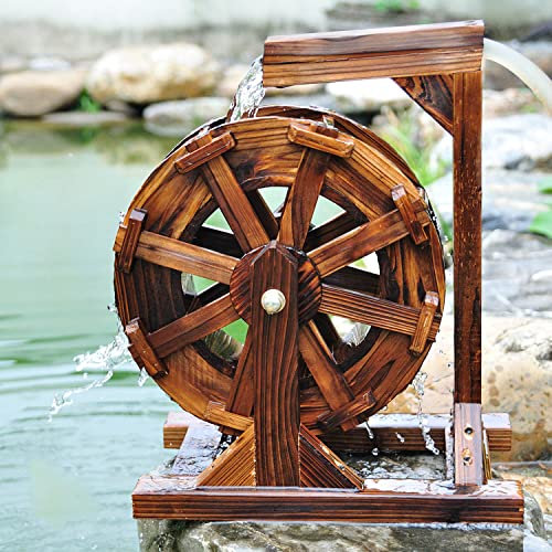 Water Wheel Fountain, Wooden Waterwheel Fountain, Outdoor Garden Water Fountain Decor, Waterfalls Floor-Standing Fountain, for Patio Backyard Porch Yard,11.8in