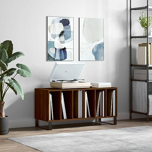 ZEYUAN Mueble Discos Madera contrachapada Roble marrón 100x38x48 cm, Estanteria CD, Mueble Tocadiscos, Mueble para Discos, Mueble para Vinilos, Mueble para Tocadiscos - 831763