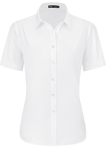 J.VER White Button Down Shirt Women Short Sleeve Dress Wrinkle Free Shirt