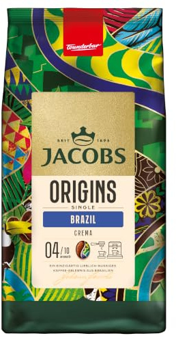 Jacobs Kaffeebohnen Origins Brazil, mild-nussiger Geschmack aus Brasilien, geröstet in Bremen, Intensität 4/10, Kaffee ganze Bohnen, 1 kg