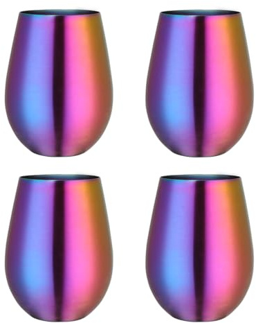 Buyer Star Weingläser aus Edelstahl 304, groß, 480 ml, Weingläser ohne Stiel, 100 % unzerbrechliche und stiellose Metall-Trinkbecher für Zuhause und draußen, spülmaschinenfest, Regenbogenfarben, 4