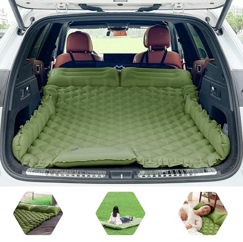 ONTYZZ Bilmadrass SUV luftmadrass 2 personer luftsäng för resor camping madrass självuppblåsande sovmattor med fotpump och kudde uppblåsbar camping säng 183 x 13 x 7 cm