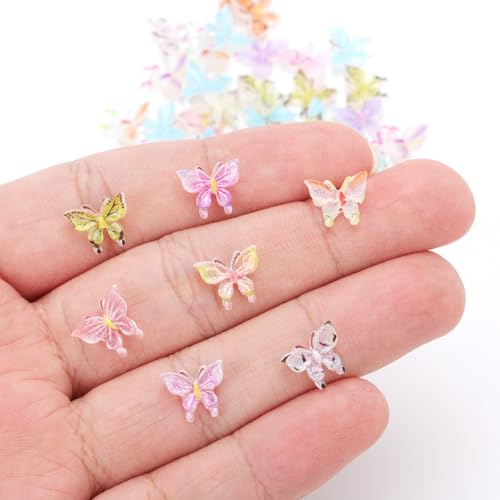 120stk Mini-Leuchtschmetterlinge aus Kunstharz, 1cm Süße Leuchtende Kleine Schmetterlinge zum Basteln Miniatur Schmetterlinge Verwendet für Ornamente Feenspiegel Haarschmuck für Mädchen(Bunt)