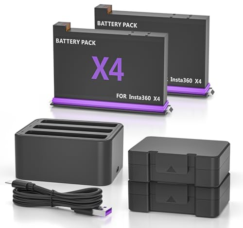 2 Pack 2500mAh Batteries and 3 Channel Fast Charger for Insta360 X4 | 360X4 Replacement Batteries and 3 Channel Fast Charger Accessories,Battery Charger Set compatible with Insta 360 x4 Camera