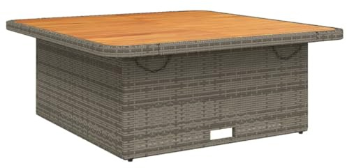 Makastle Gartentisch, Outdoor Esstisch Balkontisch Terrassentisch für den Außenbereich, Grau 110x110x71 cm Poly Rattan und Akazienholz