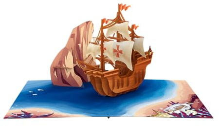 Piratenschiff-Karte – 3D-Pop-Up-Karte – perfekt für Kindergeburtstage, Vatertag oder Abenteuerliebhaber – Segeln über eine Bucht