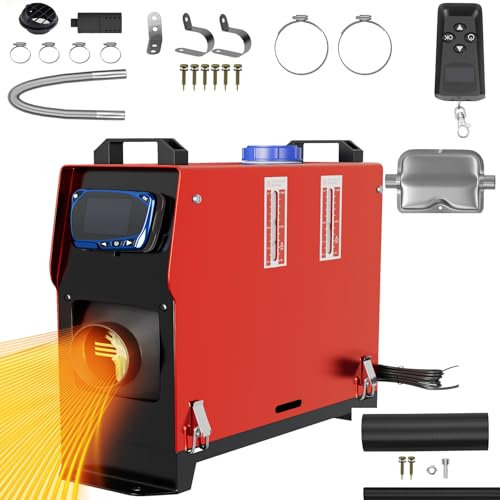 XINZI 12V 8kW Diesel Standheizung Luftheizung Air Diesel Heizung Diesel Lufterhitzer Luft Dieselheizung mit LCD Monitor und Fernbedienung, inkl. Schalldämpfer für Auto LKW Boot Bus- Rot, Typ A