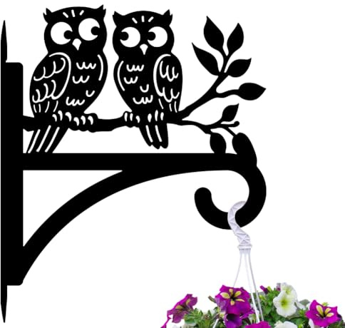 peacoblue Ganchos de Hierro para Plantas Colgantes para Exteriores e Interiores, Campanas de Viento, 30.48cmx35.56cm Soportes de Metal Resistentes a la Intemperie para Pórtico(Búho)