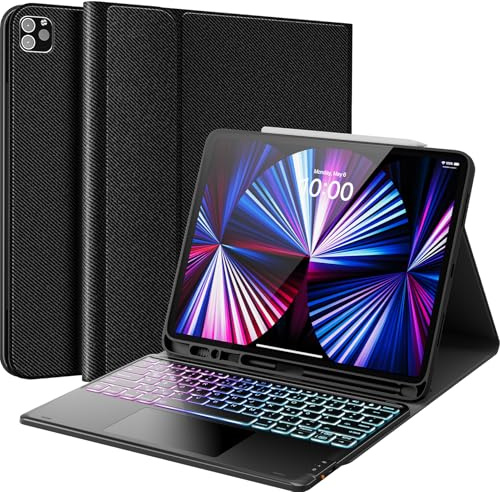 Earto Clavier iPad Air 13 Pouces (M3/M2)/ iPad Pro 12.9 (6-3e Génération) | Smart Touchpad pour Coque,Rétroéclairage 7 Couleurs, Détachable sans Fil pour Clavier AZERTY,Noir,Pour nomades.