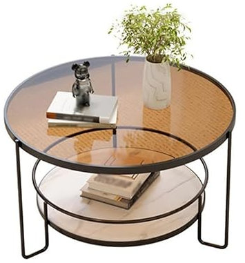 Moderner runder Couchtisch mit gerippter Tischplatte aus gehärtetem Glas, platzsparend, minimalistisches Design für kleine Wohnzimmer, stilvoller Mitteltisch für Tee, Schwarz, 80 cm