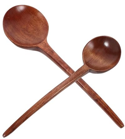 Generic 2pcs Wooden Long Handle Rice Spoon Work on Wok Tablespoon Scoop Ramen Soup Ladle Mini Ladles for Serving Sauce Service Large with Long Handle Phoebe Brown